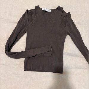 Zara Charcoal Fitted Top with Cutout Shoulders